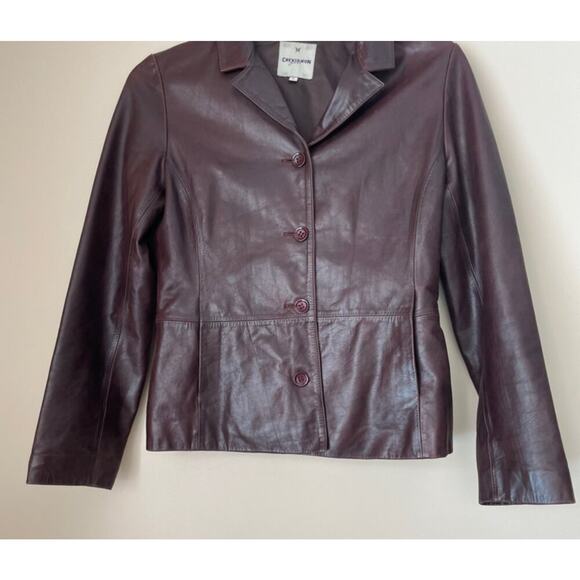 Y2K 90’s CHEVIGNON TRUCKER JACKET BLAZER COW GRAIN LEATHER MAROON SZ L VERSATILE - Picture 7 of 16